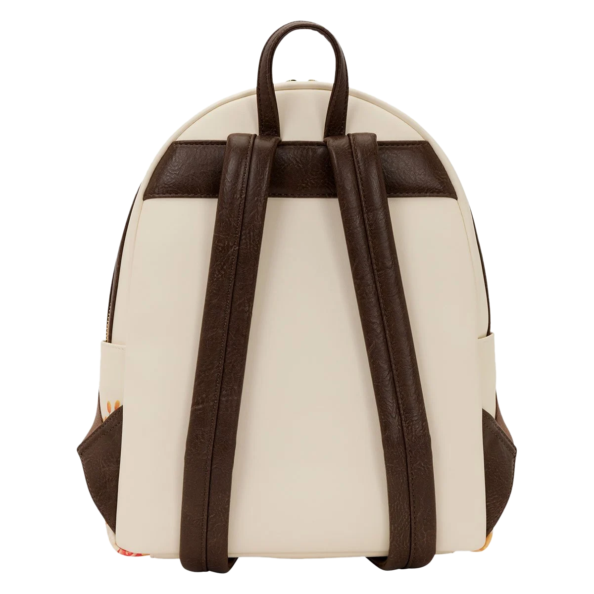 Winnie the Pooh Floral Bee loungefly Mini Backpack backside with brown straps on a white background