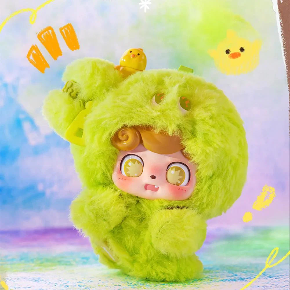 Colorful Curiosity Q Kidplush toy with design on a pastel background