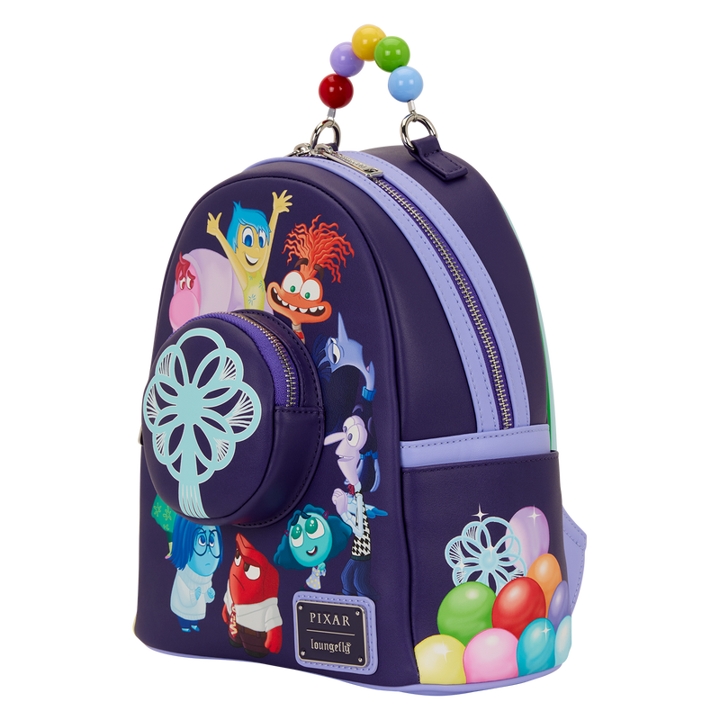 Colorful backpack with Inside Out 2 design on a white background
