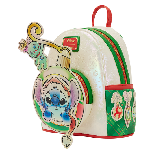 Stitch & Scrumpy Christmas themed Loungefly backpack on a white background