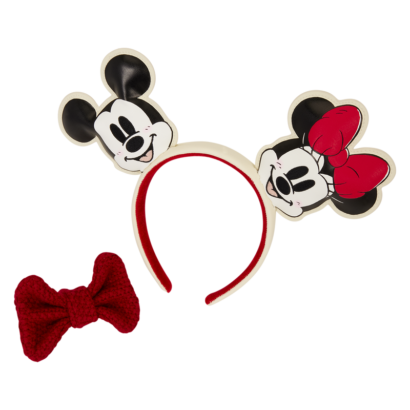 MICKEY & MINNIE HOLIDAY KNIT BOW LOUNGEFLY EAR HEADBAND