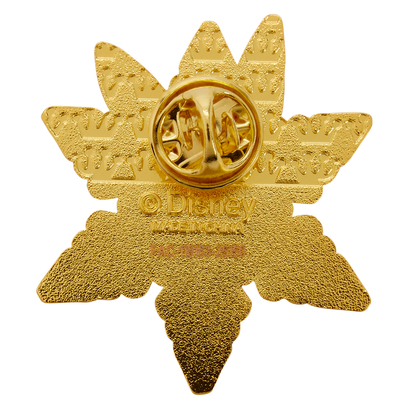 Gold star-shaped Tinker Bell Disney pin on a white background