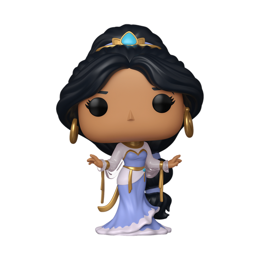 Funko Pop! vinyl figure of Disney princess Jasmin in a blue dress with gold accents on a white background