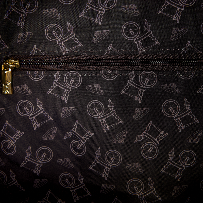 Interior lining of Sleeping Beauty & Maleficent Spinning Wheel Loungefly Mini Backpack where it feature spinning wheels