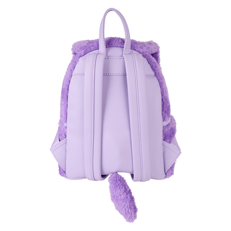 Purple Loungefly backpack with plush accents on a white background