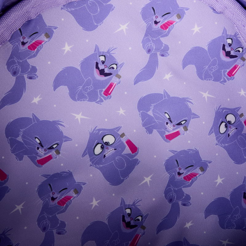Pattern of Yzma in cat form with poison bottle on a purple background