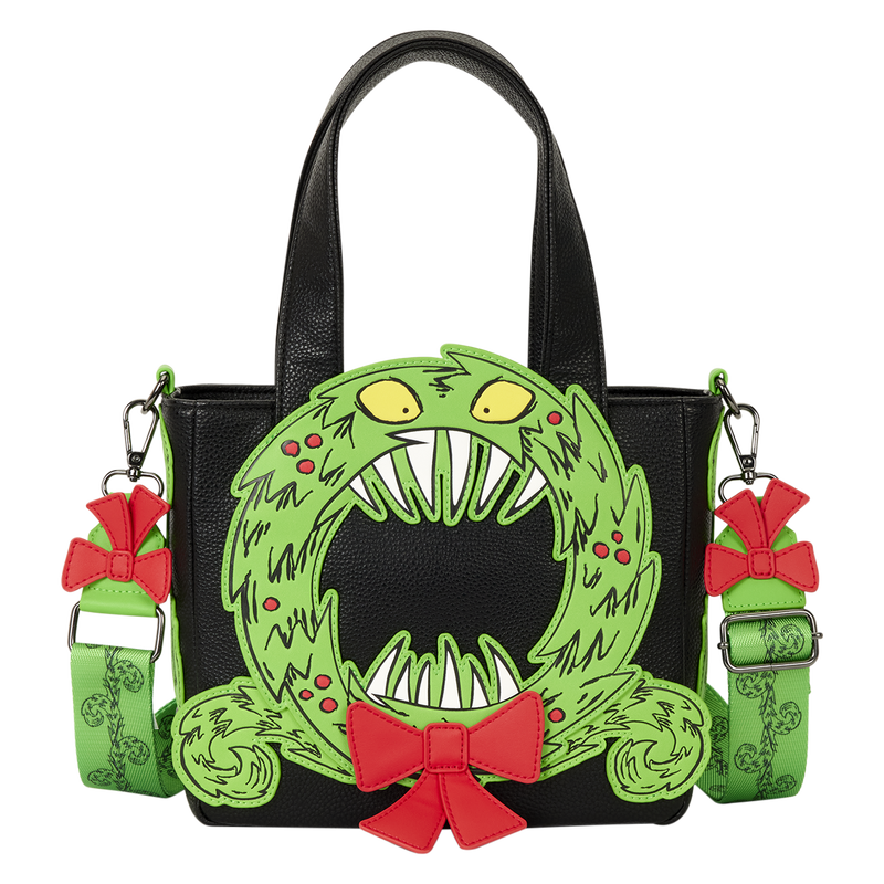 THE NIGHTMARE BEFORE CHRISTMAS MAN-EATING WREATH GLOW LOUNGEFLY MINI TOTE CROSSBODY BAG