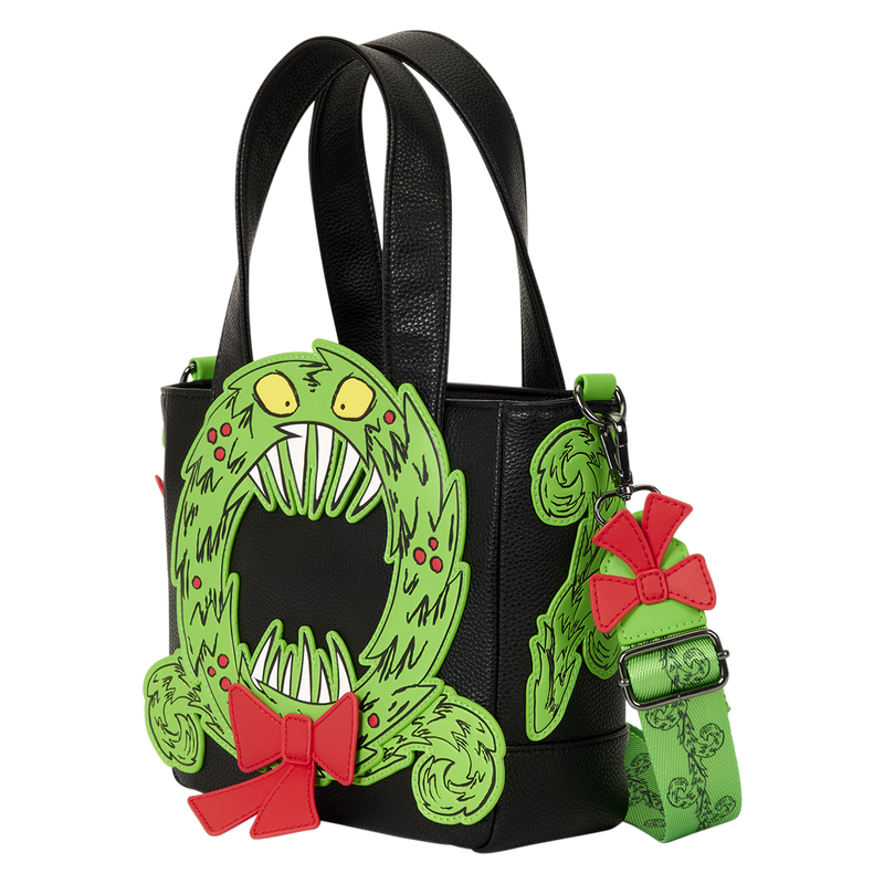 THE NIGHTMARE BEFORE CHRISTMAS MAN-EATING WREATH GLOW LOUNGEFLY MINI TOTE CROSSBODY BAG