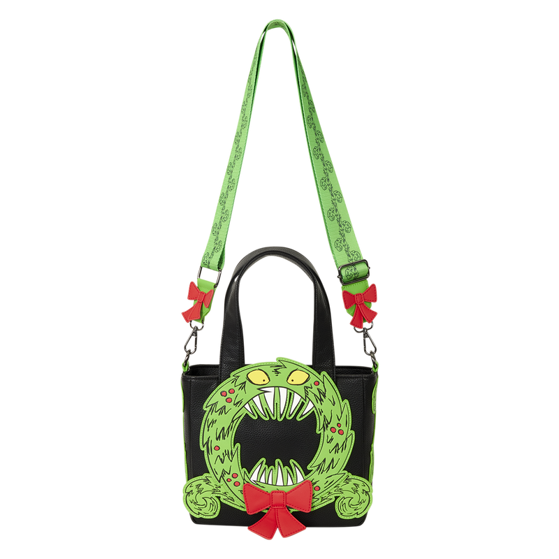 THE NIGHTMARE BEFORE CHRISTMAS MAN-EATING WREATH GLOW LOUNGEFLY MINI TOTE CROSSBODY BAG