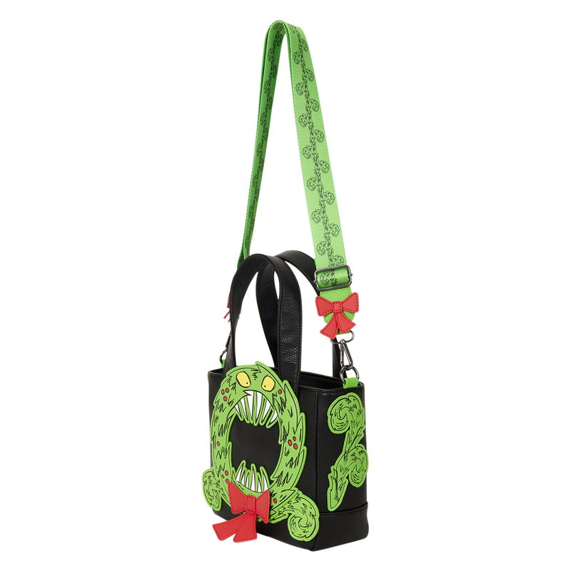 THE NIGHTMARE BEFORE CHRISTMAS MAN-EATING WREATH GLOW LOUNGEFLY MINI TOTE CROSSBODY BAG