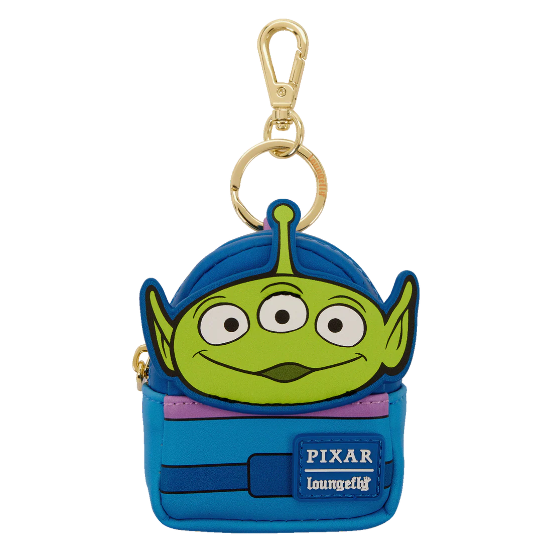 Loungefly bag charms with a green alien from Toy Story on a white background