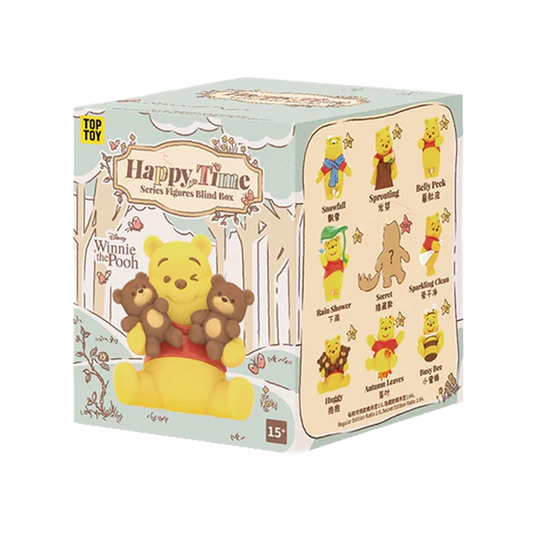 Winnie the Pooh Happy Time Series figure packaging with character illustrations on a white background