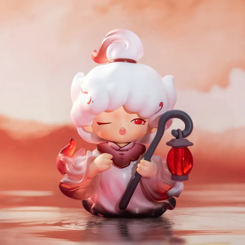 Yumo character with a lantern and scroll against a soft, blurred background