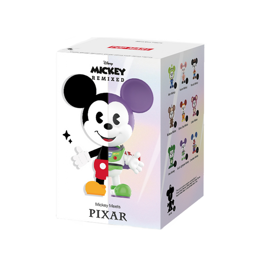 Mickey Mouse character with 'Disney Remixed' and 'Pixar' branding on a white background.
