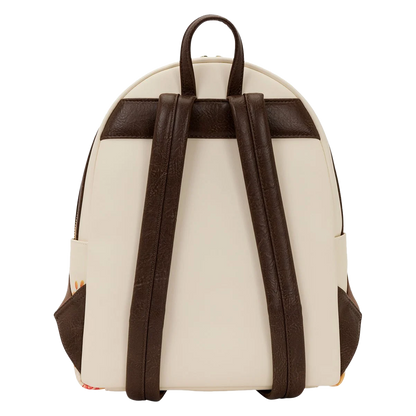 Winnie the Pooh Floral Bee loungefly Mini Backpack backside with brown straps on a white background