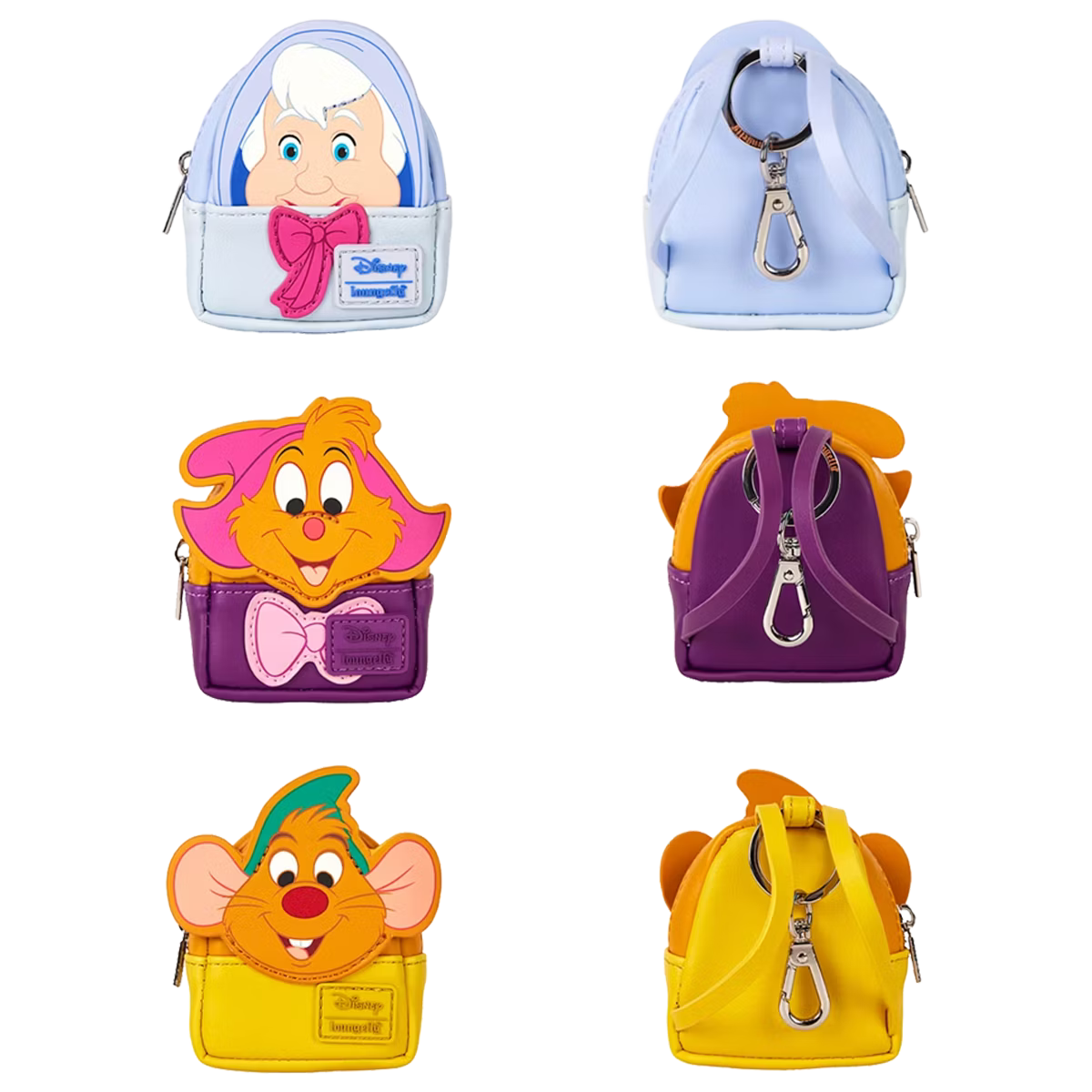 Set of Cinderella 75th Anniversary Loungefly Mystery Bag Charms featuring Gus, Fairy god mother