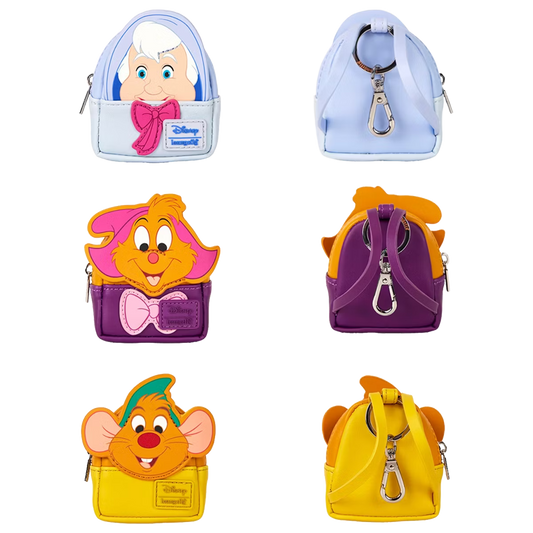 Set of Cinderella 75th Anniversary Loungefly Mystery Bag Charms featuring Gus, Fairy god mother