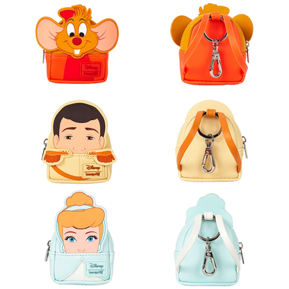 Set of Cinderella 75th Anniversary Loungefly Mystery Bag Charms featuring prince charming and Cinderella