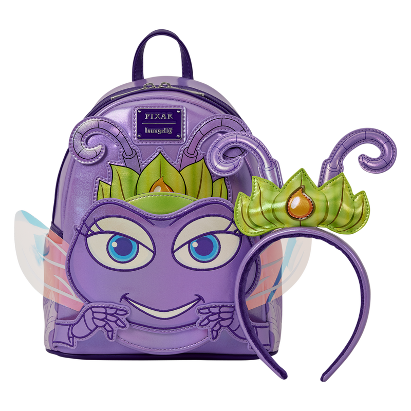 A BUG'S LIFE ATTA COSPLAY LOUNGEFLY MINI BACKPACK WITH EAR HEADBAND