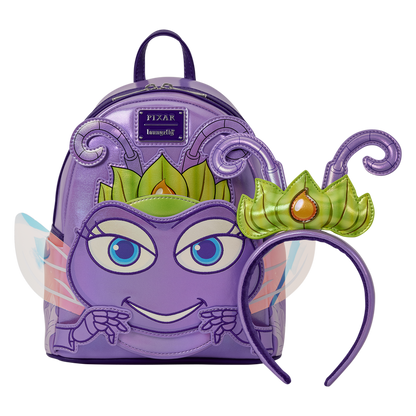 A BUG'S LIFE ATTA COSPLAY LOUNGEFLY MINI BACKPACK WITH EAR HEADBAND
