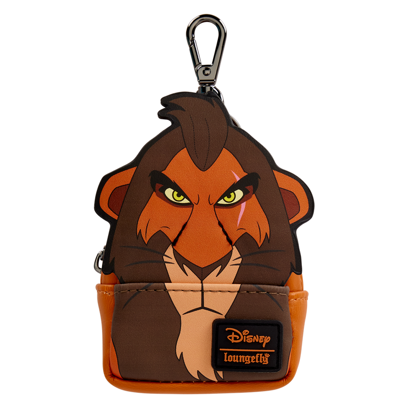 Loungefly bag charm shaped like Scar from Disney's 'The Lion King' on a white background