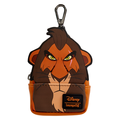 Loungefly bag charm shaped like Scar from Disney's 'The Lion King' on a white background
