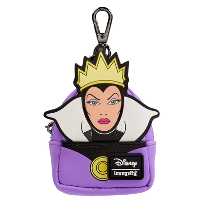 Purple Disney Loungefly bag charm shaped like the Evil Queen