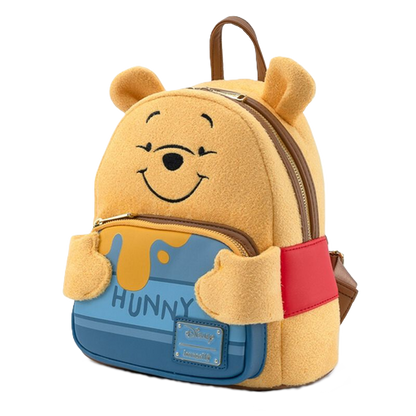 Winnie the Pooh Loungefly backpack with a blue Hunny pot design on a white background