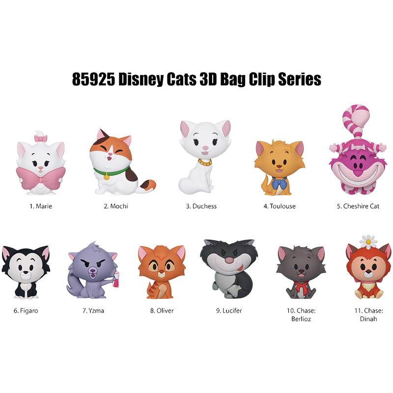 Disney Cats 3D Bag Clip Series with characters on a white background