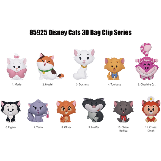 Disney Cats 3D Bag Clip Series with characters on a white background
