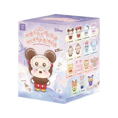 Disney squinting sleepwear blind box featuring Mickey Mouse and product details on a white background