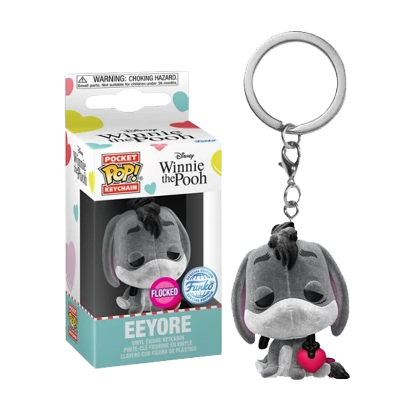 Eeyore keychain with packaging featuring Disney Winnie the Pooh branding on a white background.