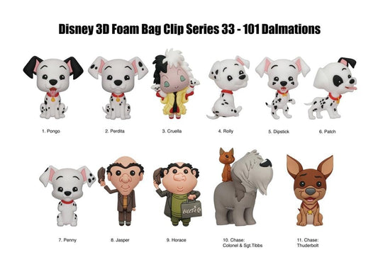 Disney 3D foam bag clip series featuring 101 Dalmatians characters on a white background.