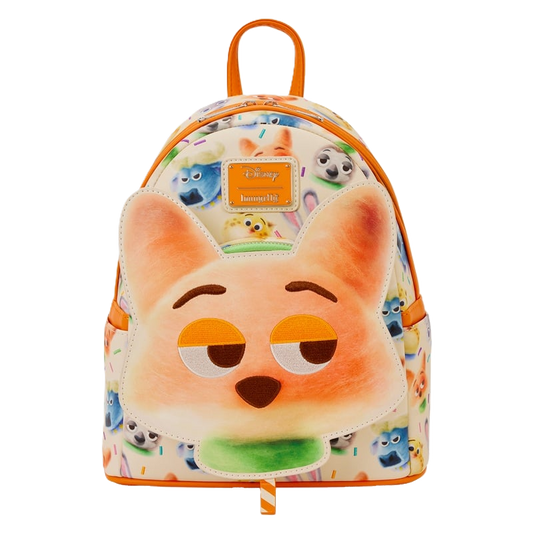 Zootopia 2 Loungefly backpack with Nick Wilde design and Disney branding on a white background 