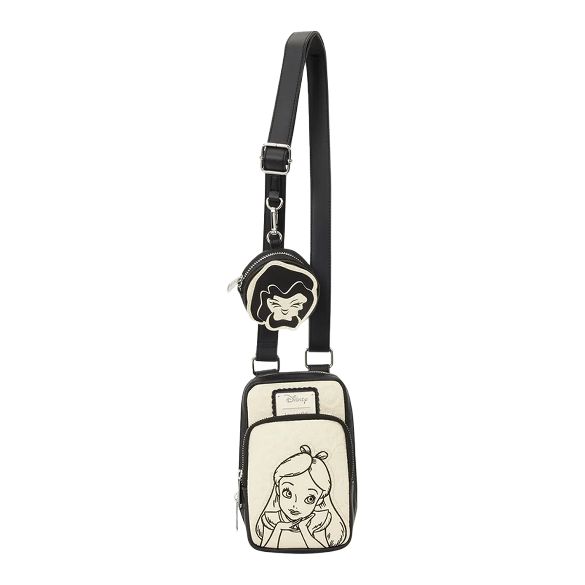 ALICE IN WONDERLAND CELL PHONE LOUNGEFLY SLING CROSSBODY BAG WITH COIN BAG