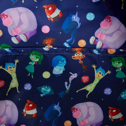 Patterned fabric with Inside Out 2 characters on a dark blue background