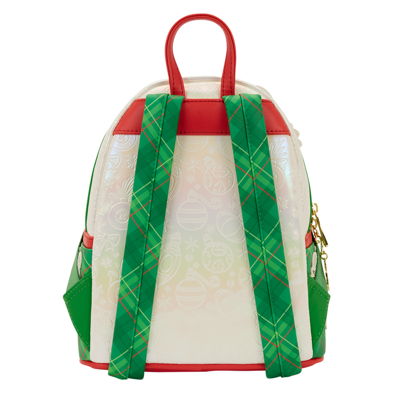 Loungefly stitch backpack with green and red straps on a white background