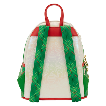 Loungefly stitch backpack with green and red straps on a white background