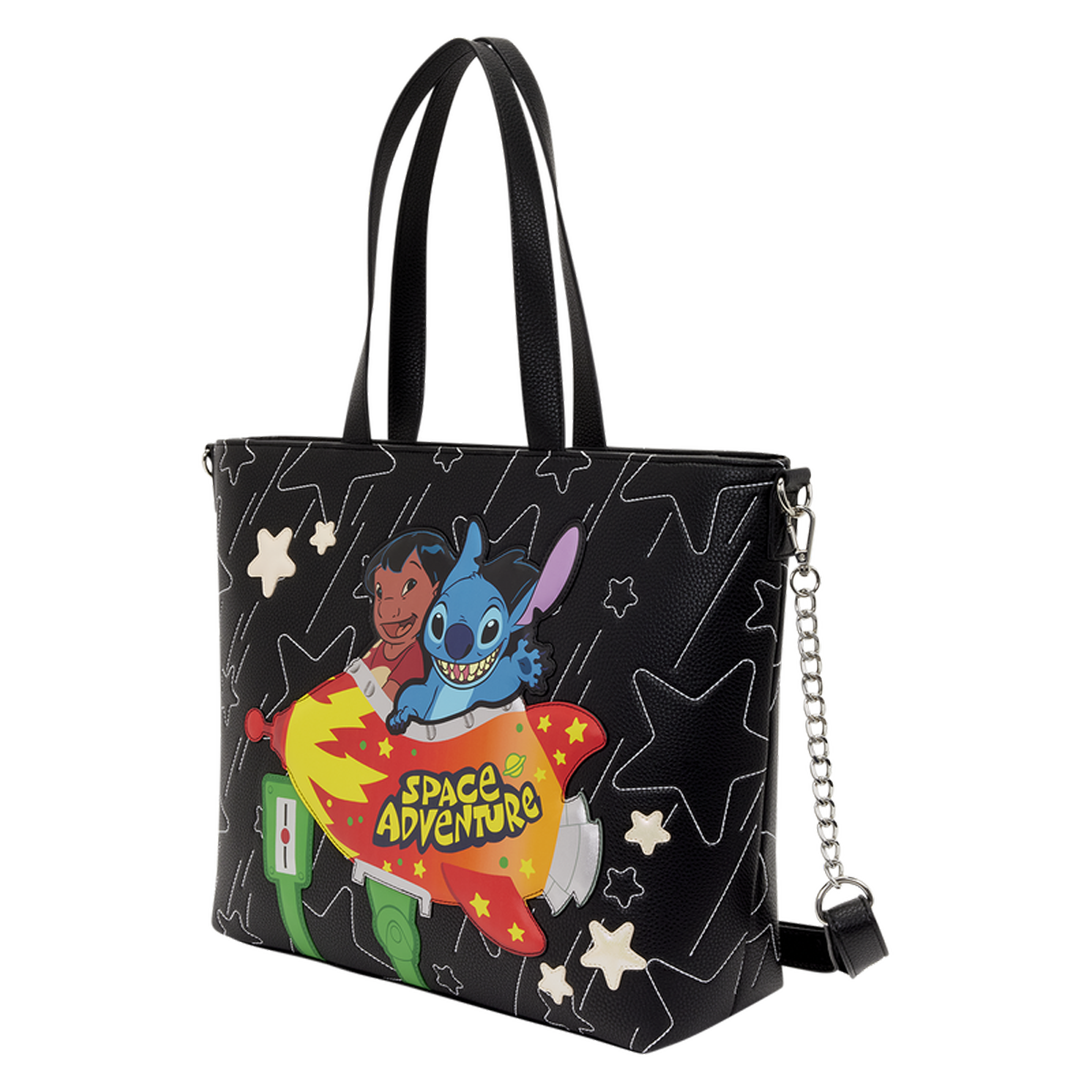 LILO & STITCH SPACE ADVENTURE GLOW LOUNGEFLY TOTE CROSSBODY BAG WITH COIN BAG