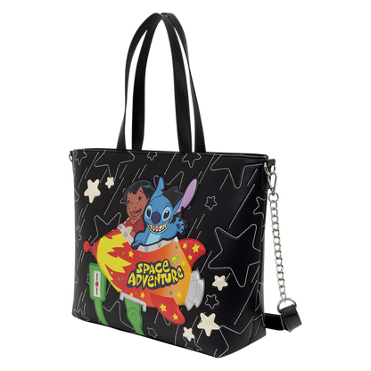 LILO & STITCH SPACE ADVENTURE GLOW LOUNGEFLY TOTE CROSSBODY BAG WITH COIN BAG