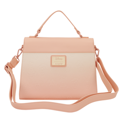 Mickey & Friends All‑Over Print Loungefly Crossbody Bag Pink crossbody bag with a visible brand logo on a white background
