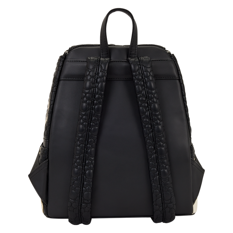 Black Mickey & Friends artist sketch Loungefly backpack with textured straps on a white background