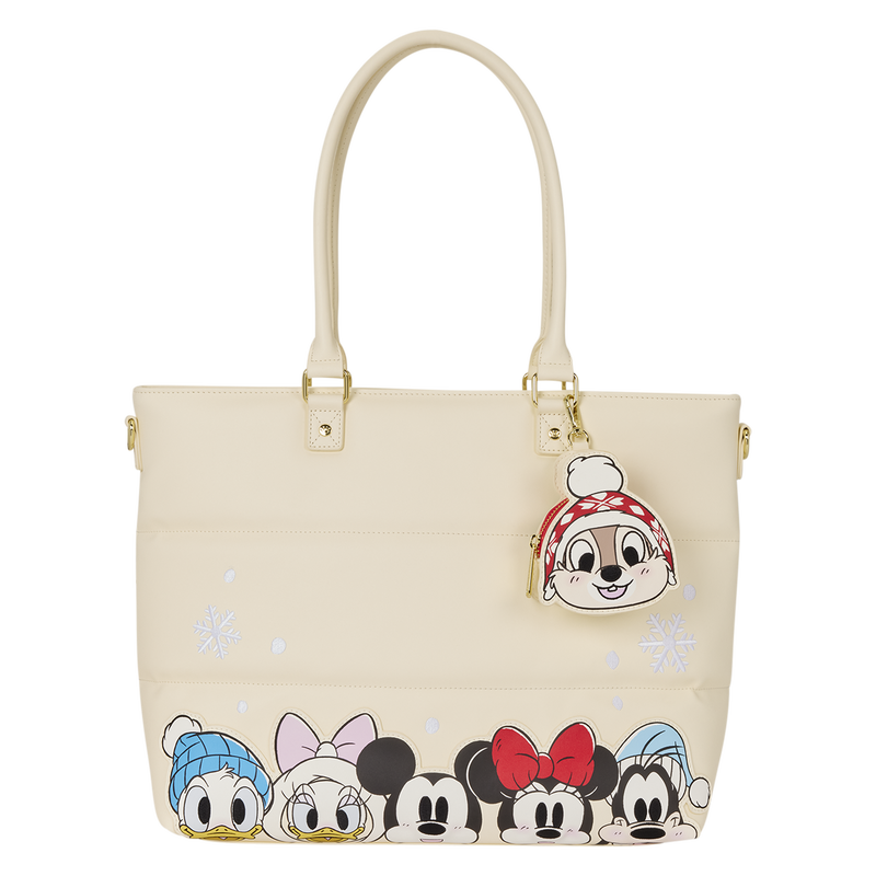 MICKEY & FRIENDS HOLIDAY SNOW LOUNGEFLY TOTE CROSSBODY BAG WITH COIN BAG