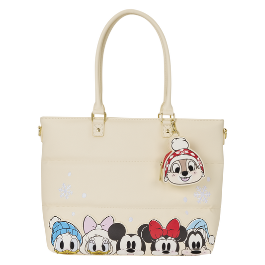 MICKEY & FRIENDS HOLIDAY SNOW LOUNGEFLY TOTE CROSSBODY BAG WITH COIN BAG