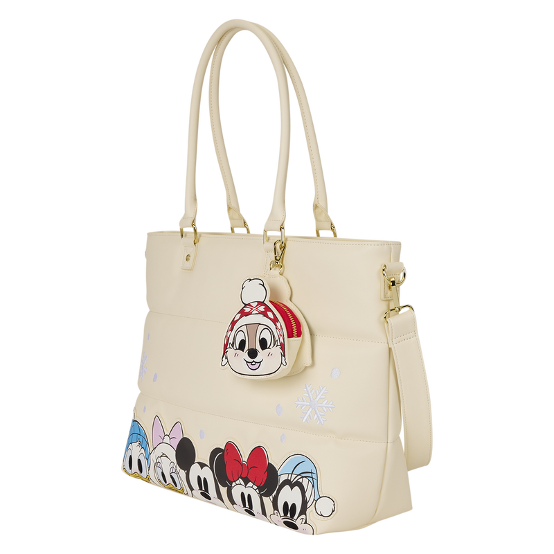 MICKEY & FRIENDS HOLIDAY SNOW LOUNGEFLY TOTE CROSSBODY BAG WITH COIN BAG