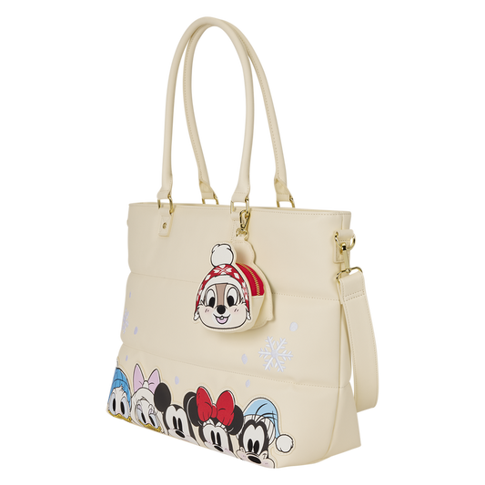 MICKEY & FRIENDS HOLIDAY SNOW LOUNGEFLY TOTE CROSSBODY BAG WITH COIN BAG