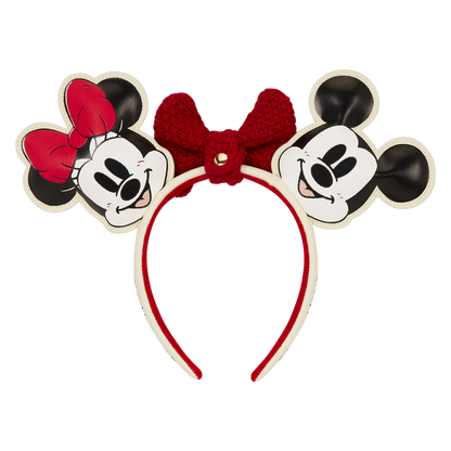 MICKEY & MINNIE HOLIDAY KNIT BOW LOUNGEFLY EAR HEADBAND