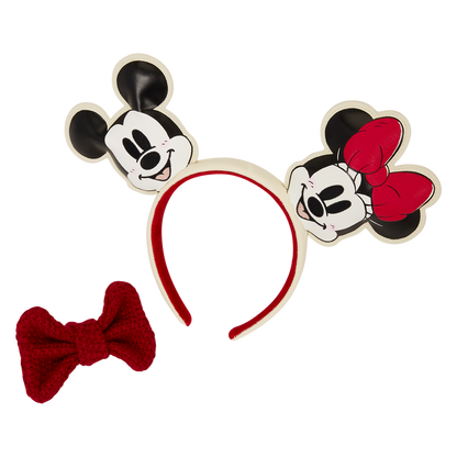 MICKEY & MINNIE HOLIDAY KNIT BOW LOUNGEFLY EAR HEADBAND