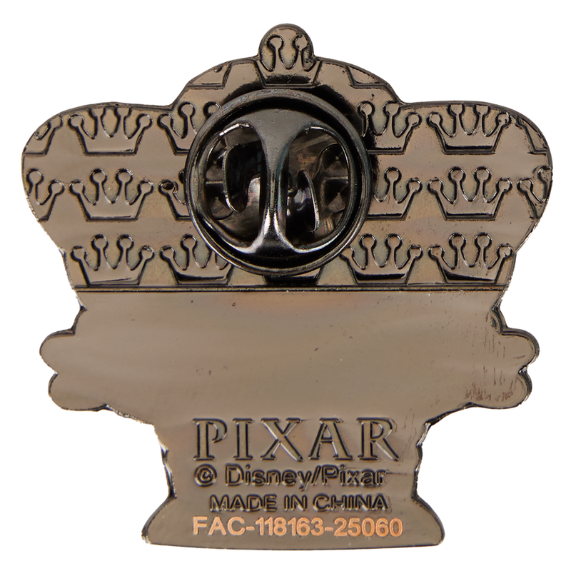 Pixar logo pin with crown design on a white background