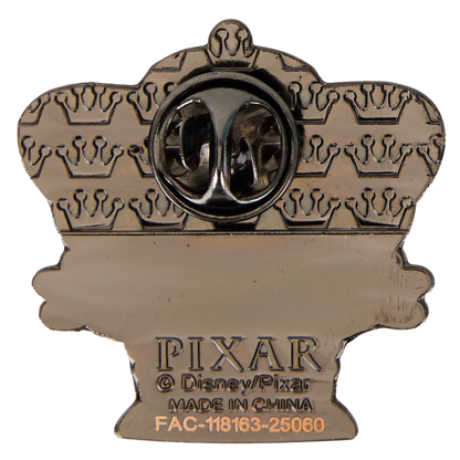 Pixar logo pin with crown design on a white background